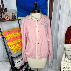 Vtg inspired Karen Scott lambs wool/angora rabbit blend pink sweater w/ sequins